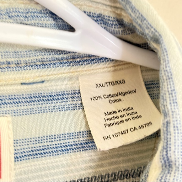 Vintage Levi’s Blue & White Stripe Relaxed Cotton Button Up Shirt - Size XXL EUC - Picture 6 of 15